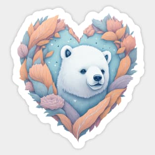 Heart with Feathers and Polar Bear Sticker